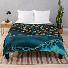 Fleece Throw Blanket Teal Gold Leopard Agate for Sofa Couch Kids 60 x 50 Inches