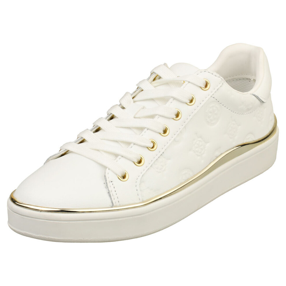 (5) Guess Fl7bnnfal12 Womens Fashion Trainers in White Gold