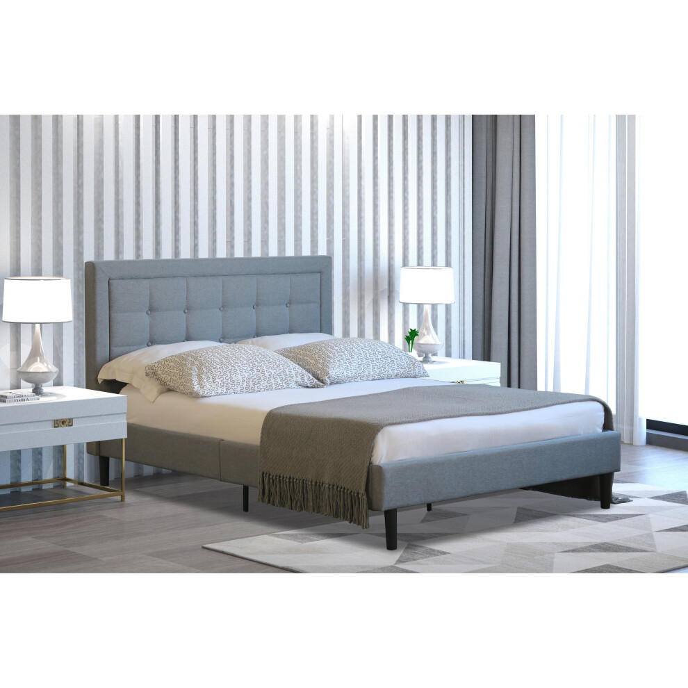 (Light Grey, With Kerri Mattress) 5ft Fabric Bedframe in Light or Dark Grey with Buttoned Headboard