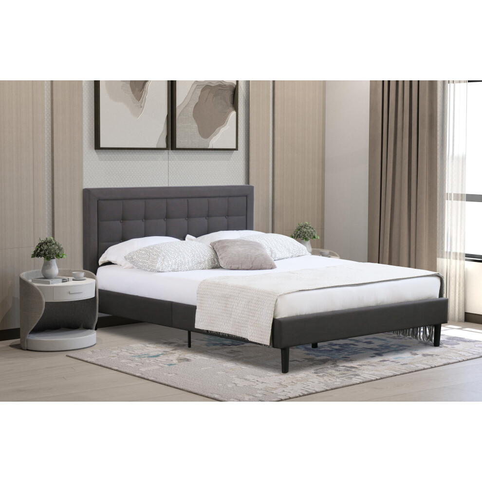 (Dark Grey, With Harper Mattress) 5ft Fabric Bedframe in Light or Dark Grey with Buttoned Headboard