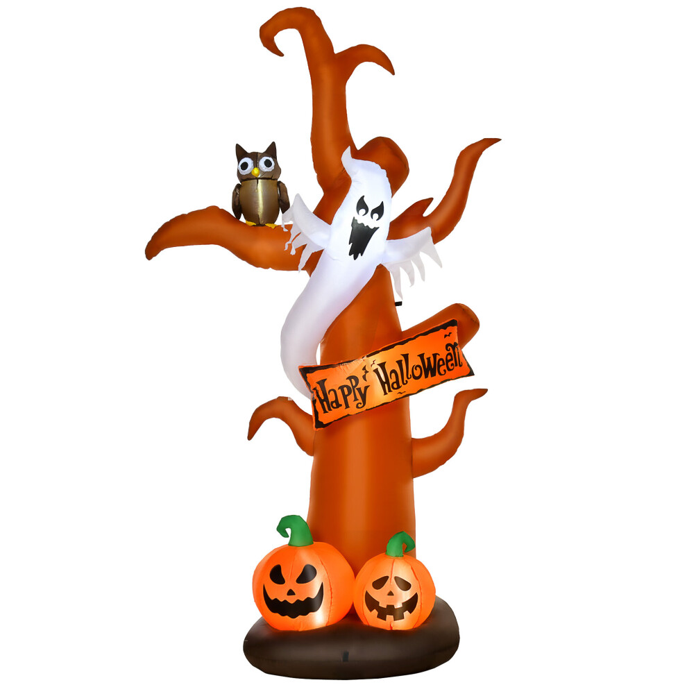 Homcom 2.7M Halloween Inflatable Tree With Ghost And Pumpkin Lighted Decoration