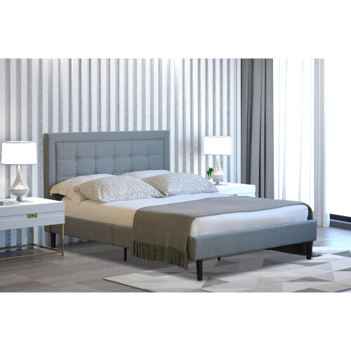 Comfy Living (Light Grey, With Lucy Mattress) 5ft Fabric Bedframe in Light or Dark Grey with Buttoned Headboard