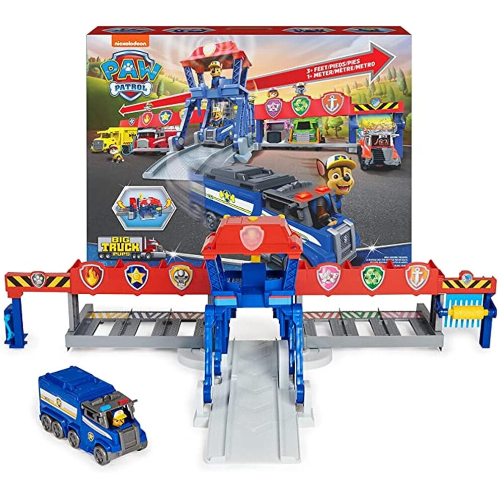 (Multicoloured) Paw Patrol Big Truck Pups, Truck Stop HQ, 91.4-cm-wide Transming Playset, Action Figures, Toy Cars, Lights and Sounds, Kids Toys Ages