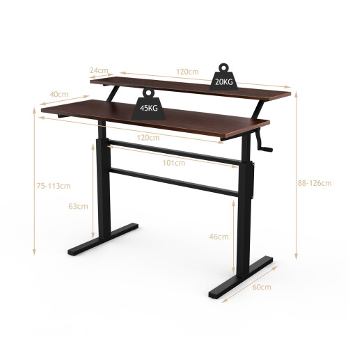 Costway 2Tier Adjustable Height Standing Desk w/Crank Ergonomic Computer Table 2