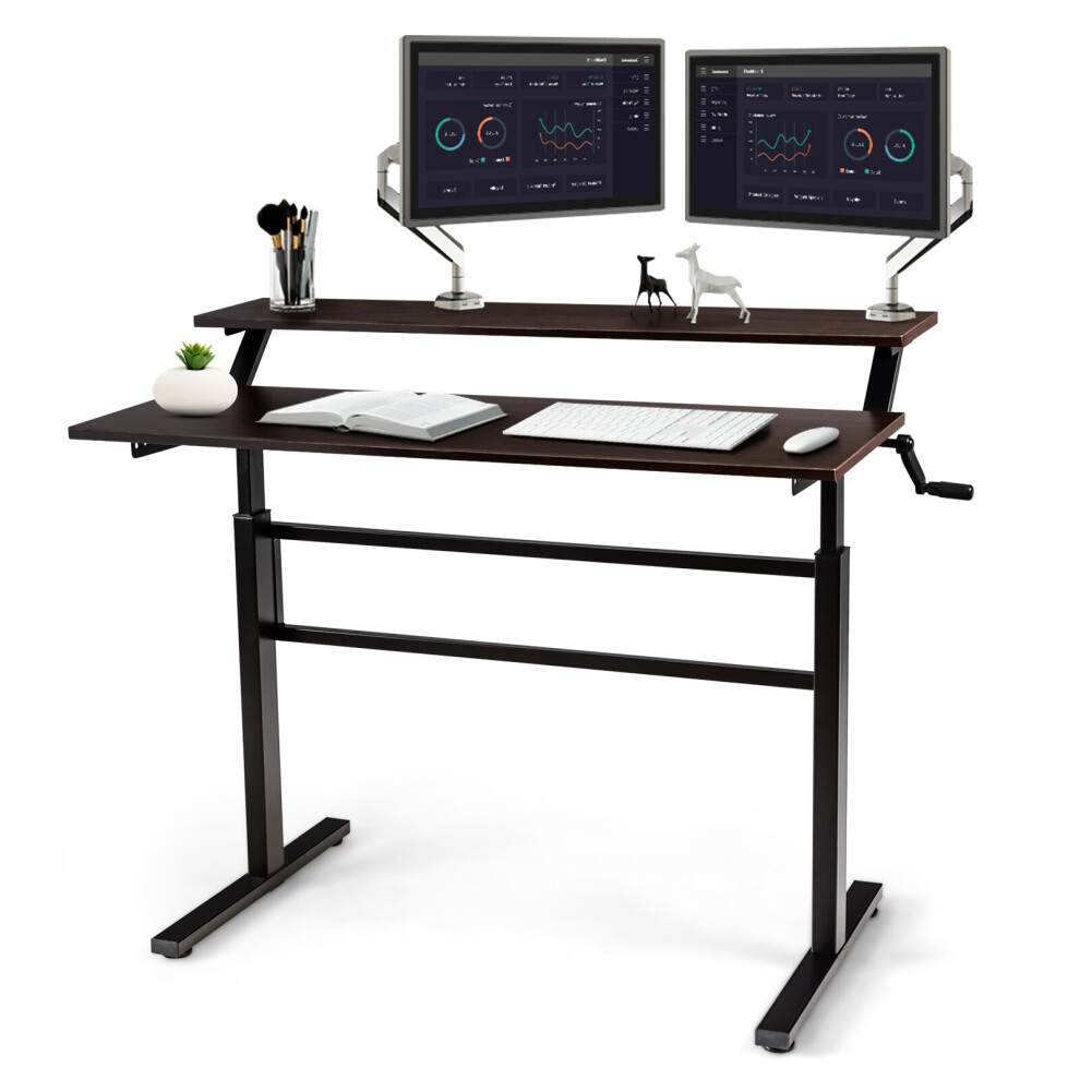 2Tier Adjustable Height Standing Desk w/Crank Ergonomic Computer Table