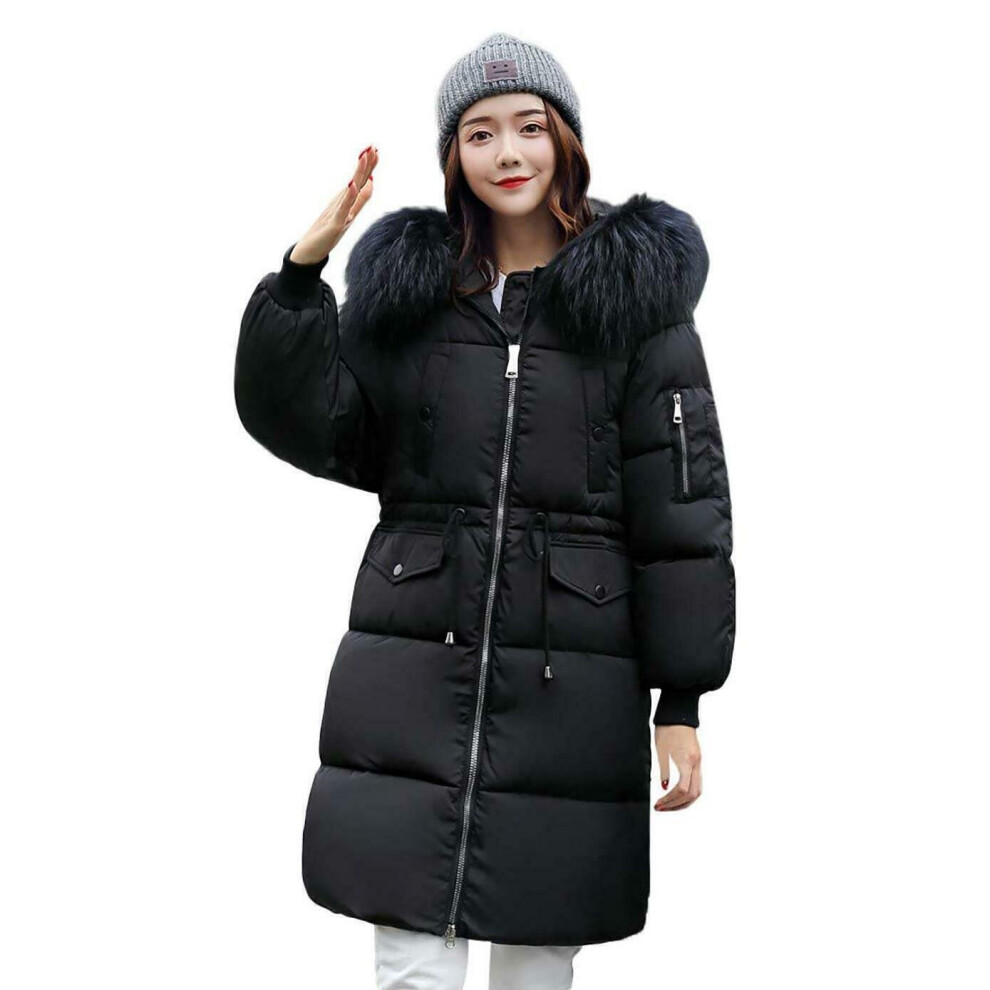 (Black, 3XL/UK16) Winter Warm Women Girl Puffer Fur Long Quilted Parka Ladies Coat Hooded Jacket
