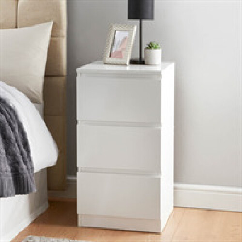 Spot On Dealz 3 Drawer High Gloss Chest Nightstand Bedside Cabinet Storage Unit White