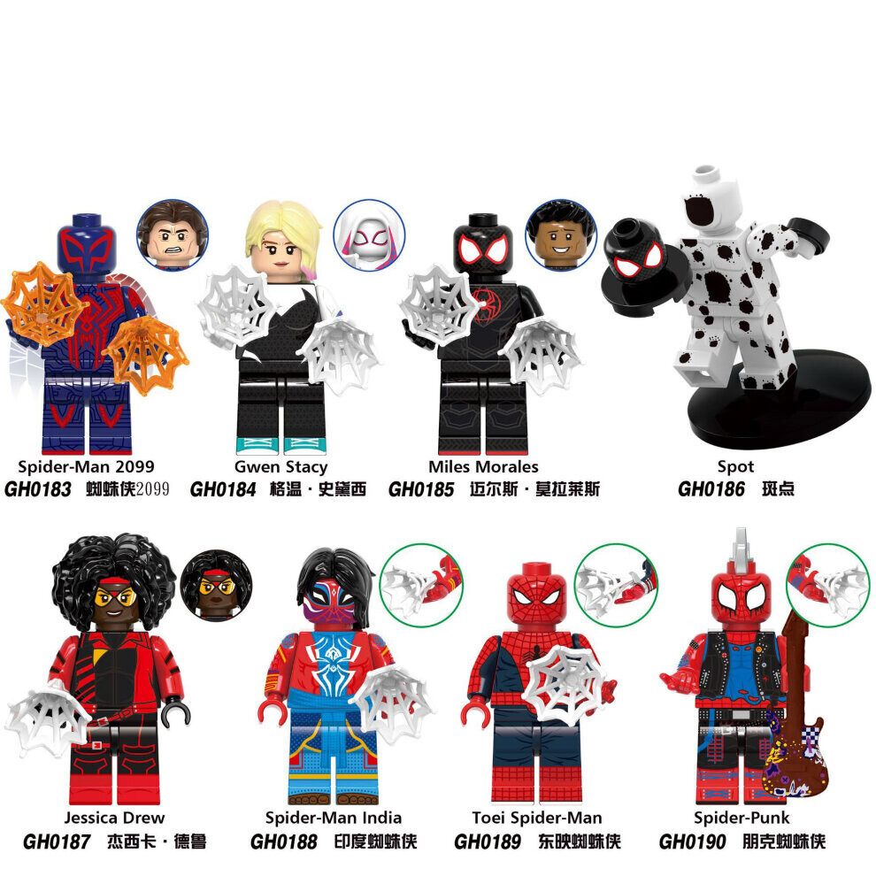 8PCS  Across the Spider-Verse Minifigures Action Spider-Man Fit Lego