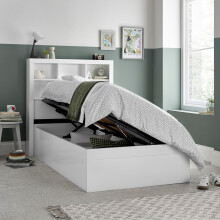 Oscar White Wooden Bookcase Ottoman Storage Bed Single