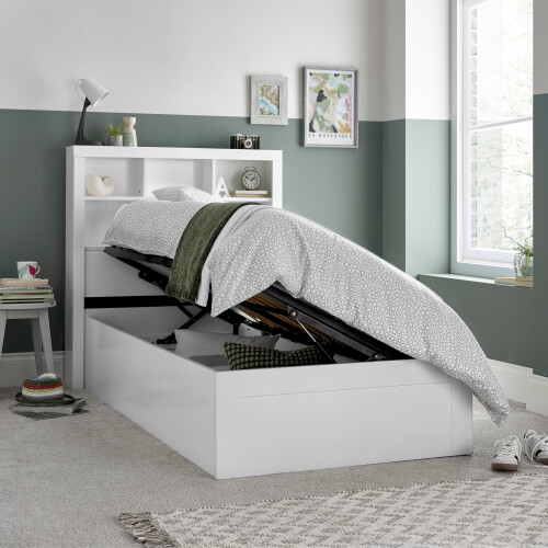 Bedmaster Oscar White Wooden Bookcase Ottoman Storage Bed Single