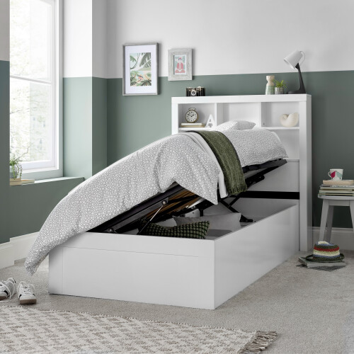 Bedmaster Oscar White Wooden Bookcase Ottoman Storage Bed Single 1