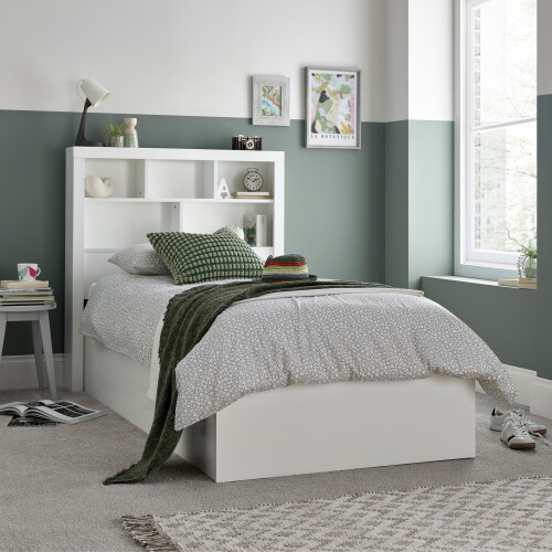 Bedmaster Oscar White Wooden Bookcase Ottoman Storage Bed Single 2