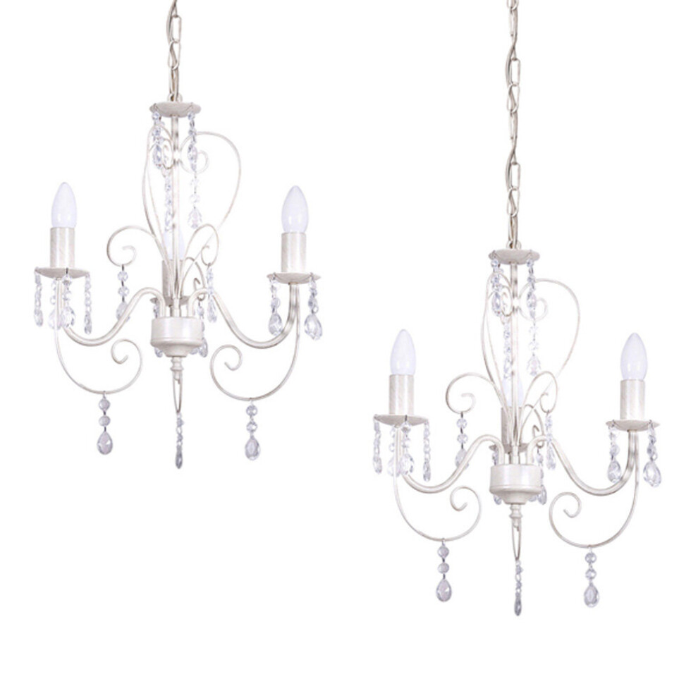 Lille Distressed Pair of 3 Way White Ceiling Light Chandelier