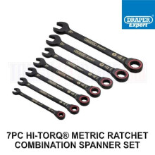 Draper Expert 7 Piece HI-TORQ Metric Ratchet Combination Spanner Set 8 - 19mm Black 100T 03895