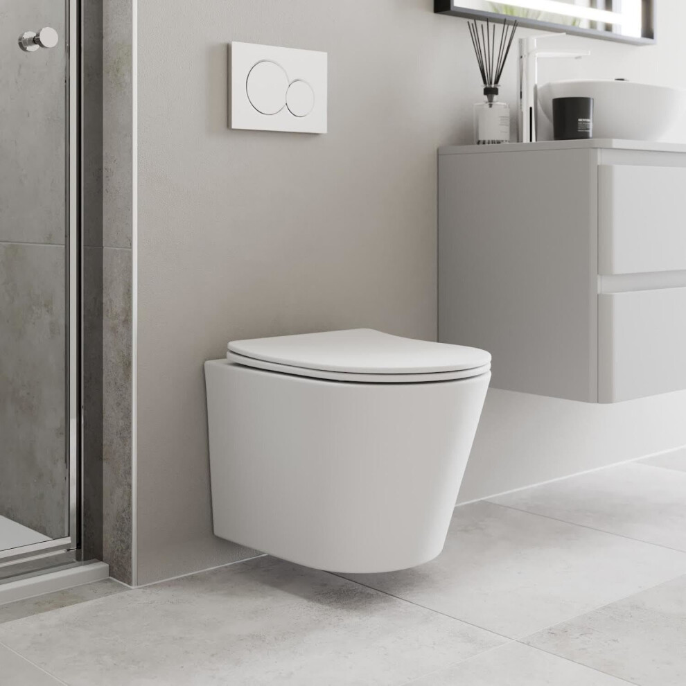 Affine Wall Hung Rimless Toilet & Soft Close Seat - Matt White 5056696004285