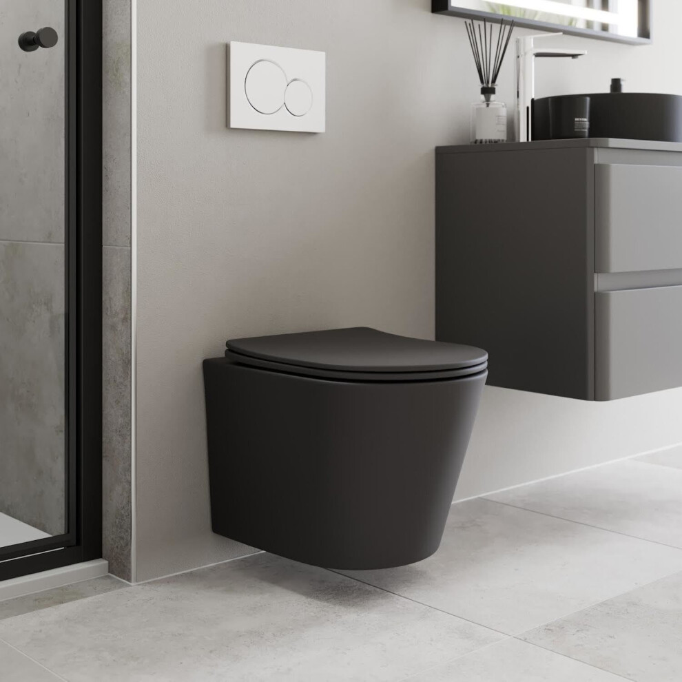 Affine Wall Hung Rimless Toilet & Soft Close Seat - Matt Black