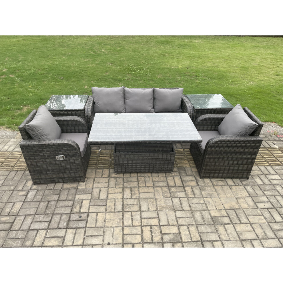 Fimous Outdoor Rattan Furniture Garden Dining Sets Adjustable Rising lifting Table Sofa Set With Side Tables