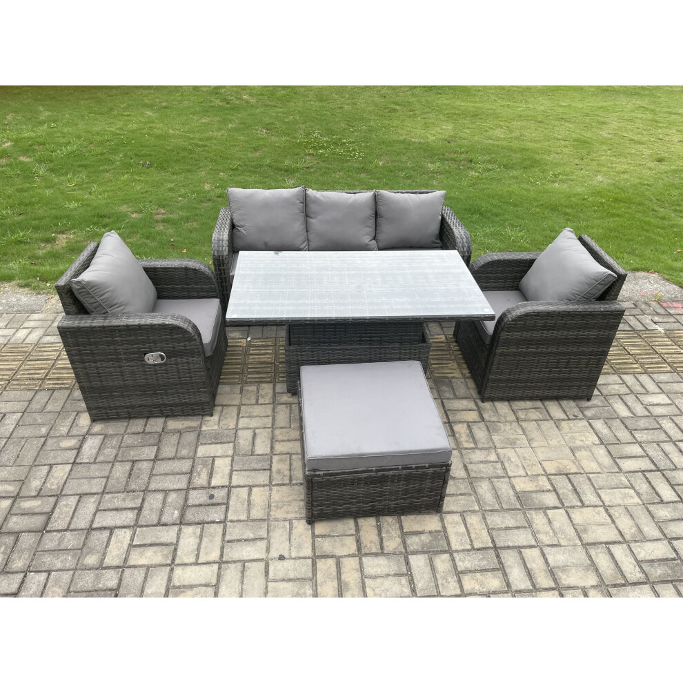 Fimous 6 Seater Rattan Outdoor Garden Furniture Sets Height Adjustable Rising lifting Dining Table Lounge Sofa Set