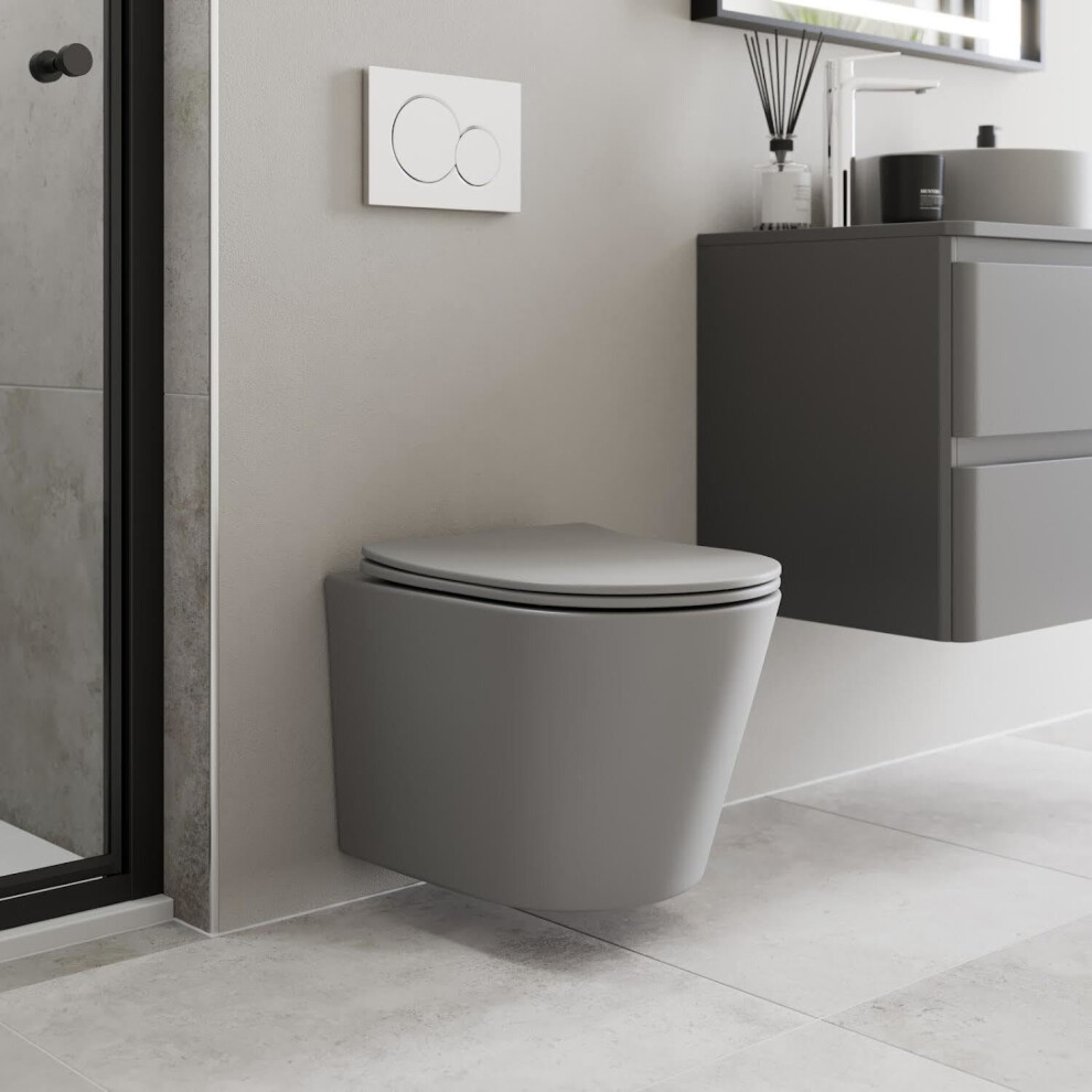 Affine Wall Hung Rimless Toilet & Soft Close Seat - Matt Grey