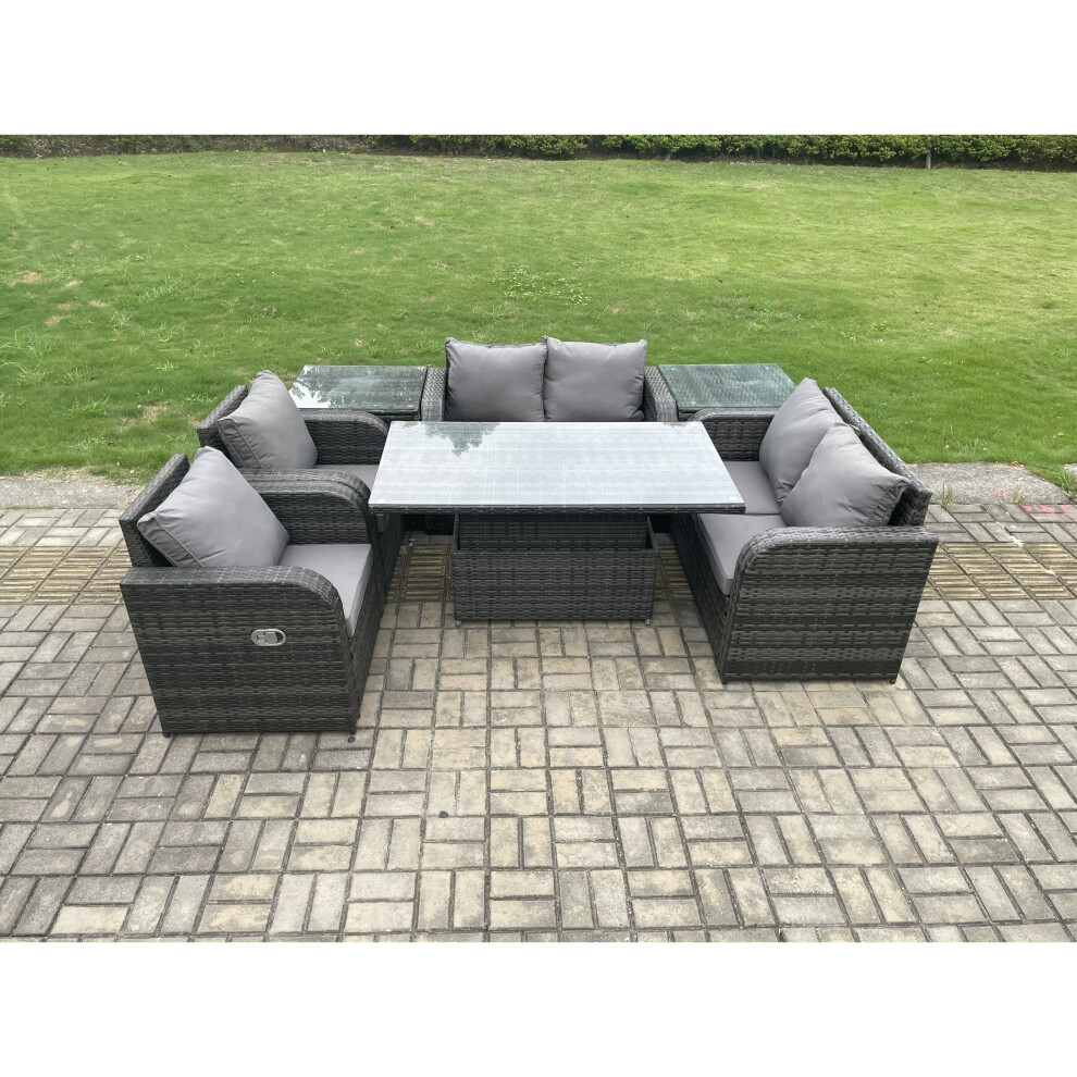 Fimous Outdoor Rattan Garden Furniture Set Patio Height Adjustable Rising lifting Dining Table Love Sofa
