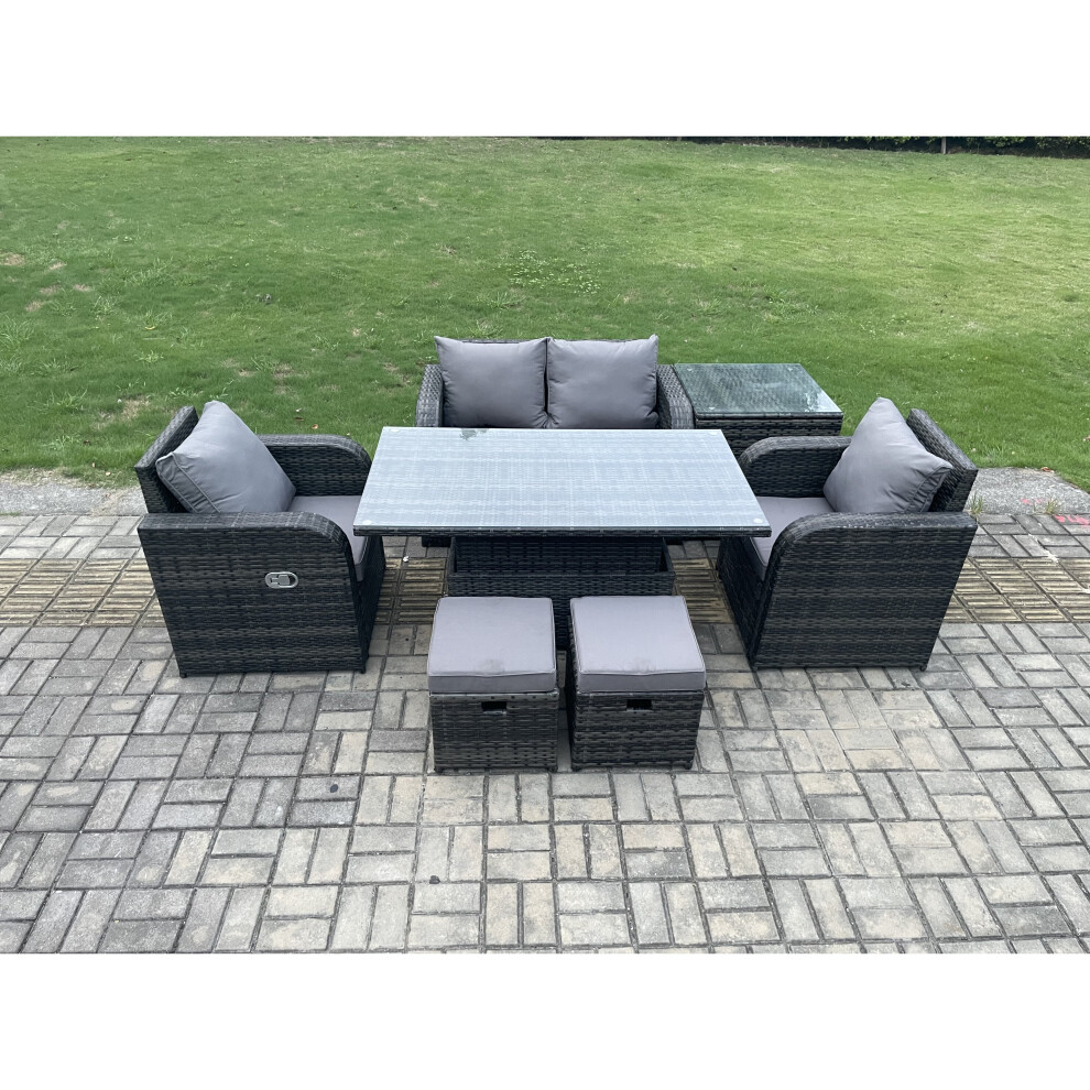 Fimous Outdoor Rattan Garden Furniture Set Height Adjustable Rising lifting Dining Table Love Sofa Chair With Side Table