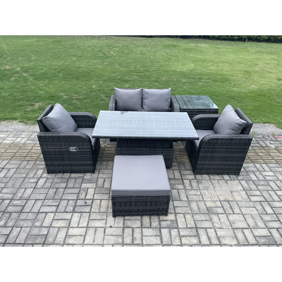 Fimous PE Rattan Outdoor Garden Furniture Set Height Adjustable Rising lifting Dining Table Love Sofa With Side Table