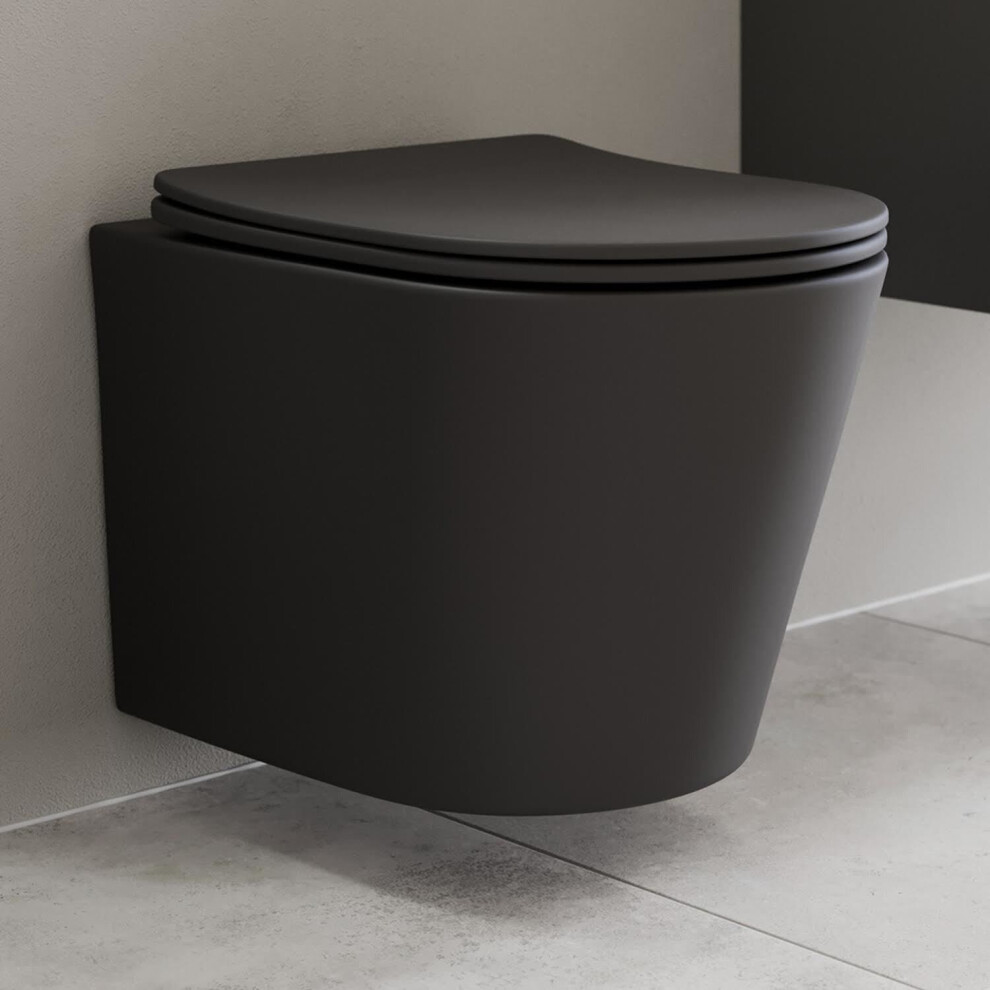 Affine Slim Soft Close D-Shape Toilet Seat - Top Fix Black 5056696003813