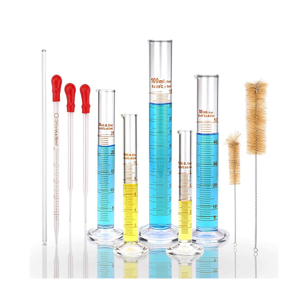 Glass Graduated Measuring Cylinders Set,with 3 Pipettes+2 Brushes
