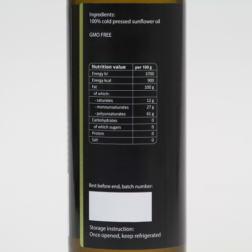 Sunflower oil, cold-pressed, unrefined - Purillo 250 ml 2