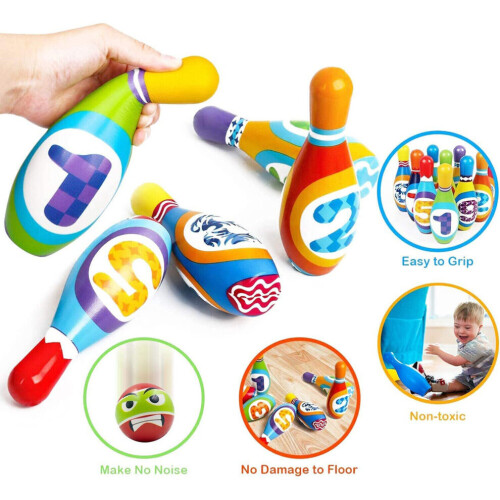 12Pack Kids Foam Bowling Set with Storage Bag 2