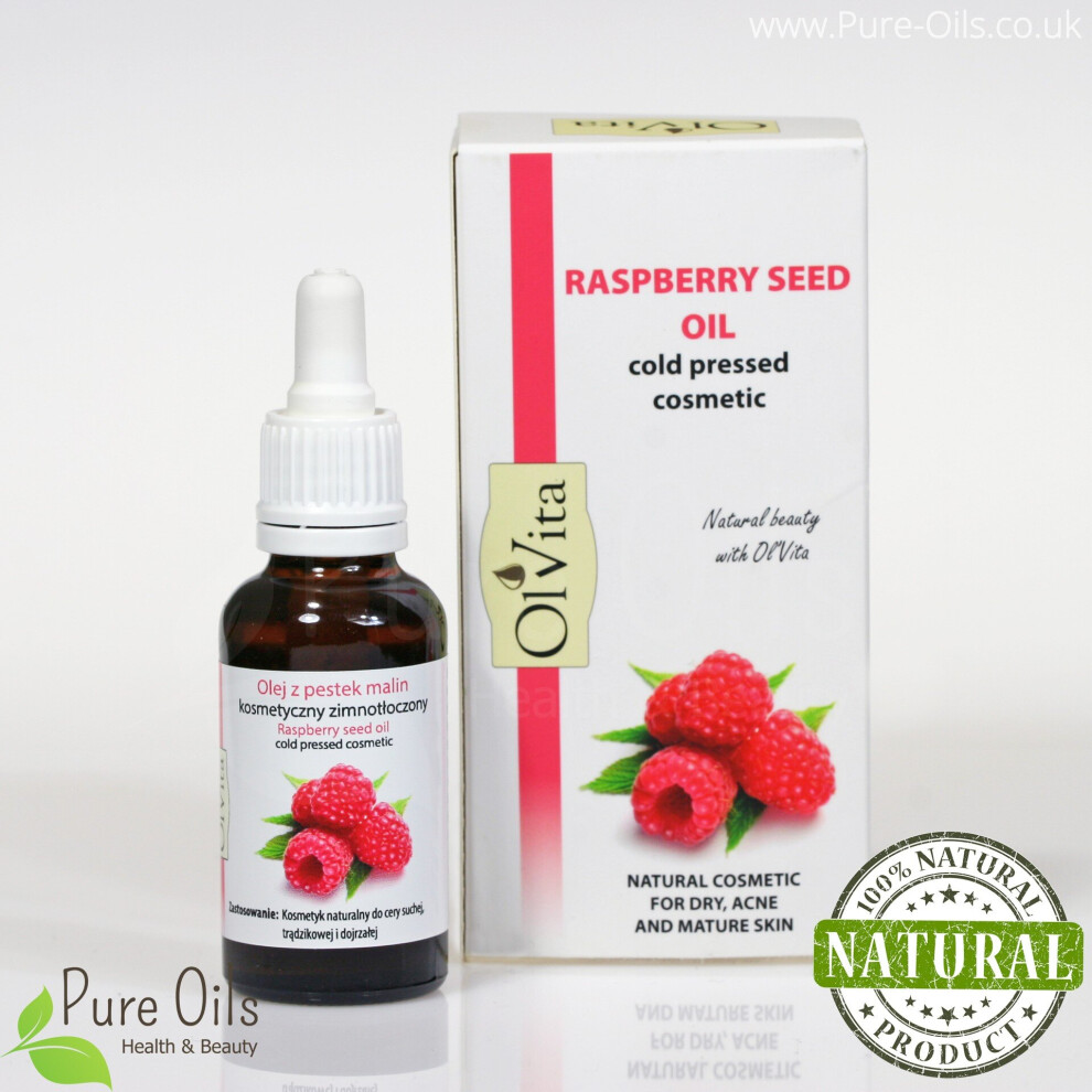Ol'vita Raspberry Seed Oil, Cosmetic, Cold-Pressed, 30 Ml
