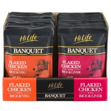 HiLife Banquet - Wet Dog Food - Flaked Chicken Breast, Rice, Liver, Veg - 100% Natural Ingredients, 30 Pouches x 100g