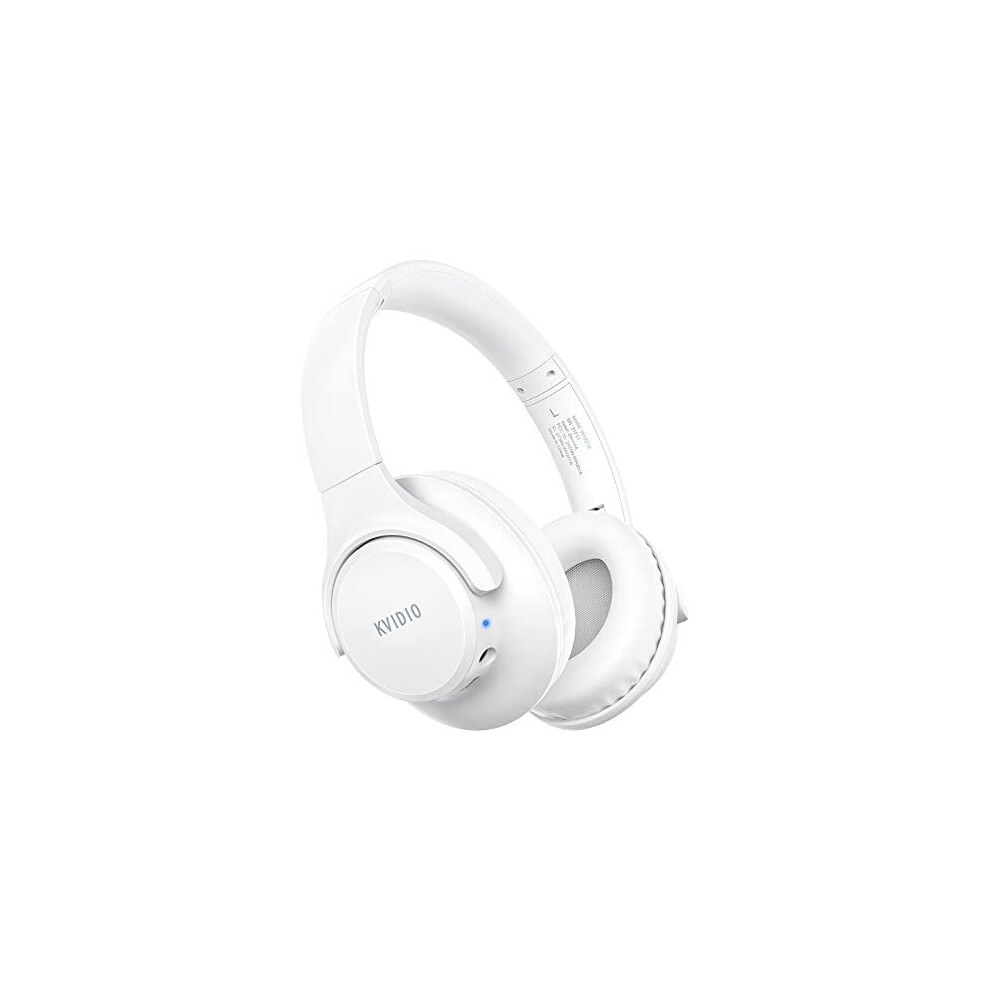 KVIDIO Bluetooth Headphones Over Ear, 65 Hours Playtime Wireless Headphones with Microphone, Foldable Lightweight Headset with Deep Bass (White)