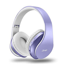 ZIHNIC Bluetooth Headphones Over-Ear, Foldable Wireless and Wired Stereo Headset Micro SD/TF, FM for Cell Phone,PC,Soft Earmuffs Wearing(Purple)