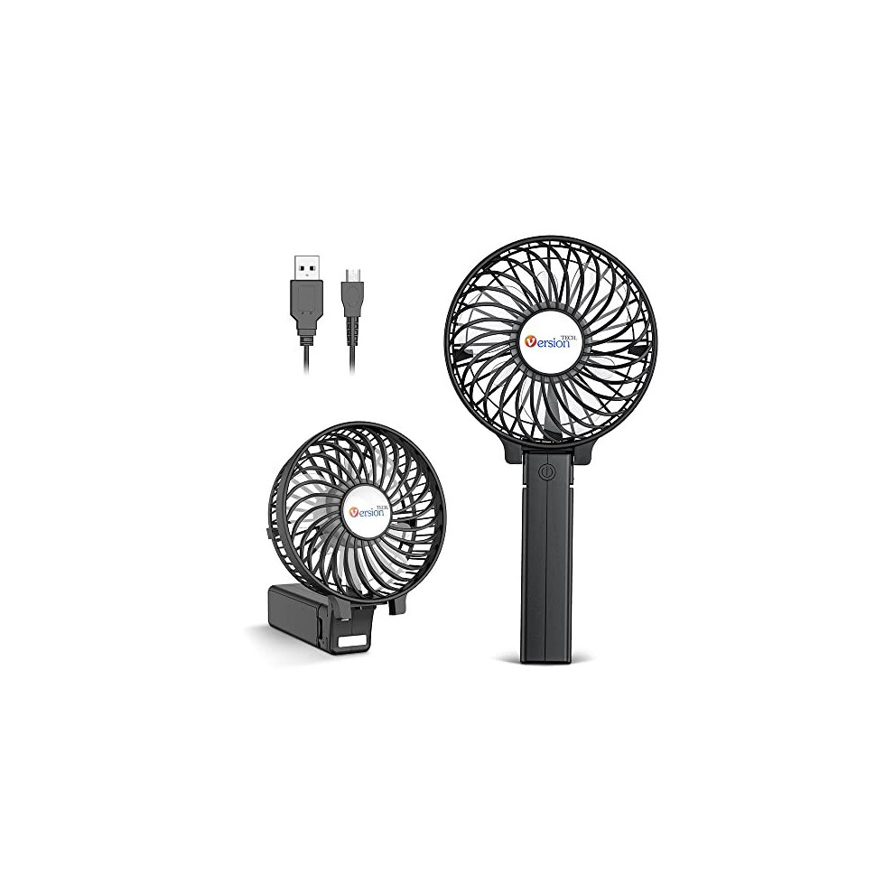 VersionTech Hand Held Fan,Portable Handheld USB Rechargeable Fans with 3 Speeds,Battery Operated Electric Powered Mini Foldable Desk -Black