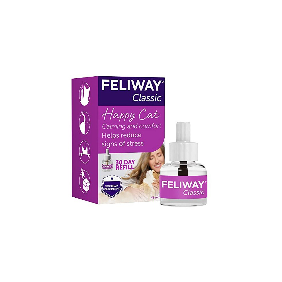 Feliway Classic 30 Day Refill Comforts Cats, Helps Solve Behavioural Issues And Stress/Anxiety In The Home - 48Ml Purple
