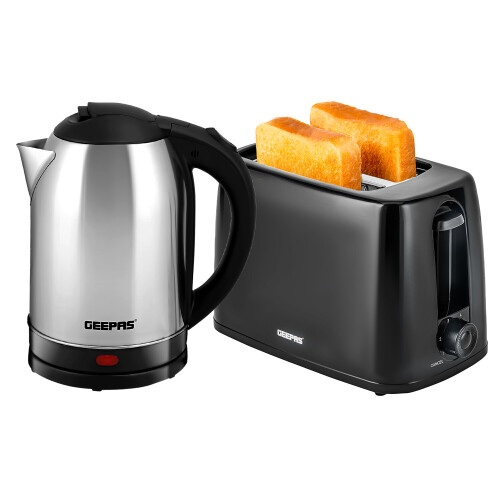 (2 Slice Toaster) Geepas Kettle and Toaster Set Stainless Steel