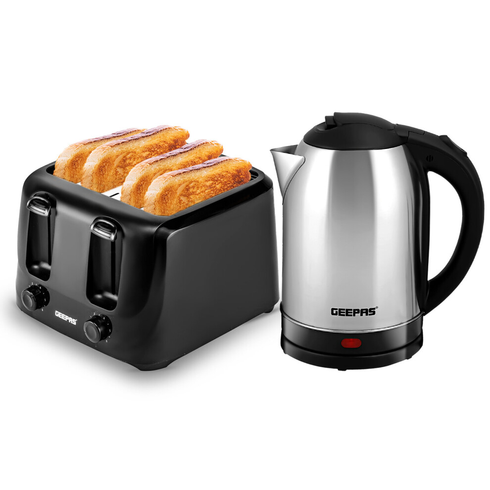 (4 Slice Black Toaster) Geepas Kettle and Toaster Set Stainless Steel