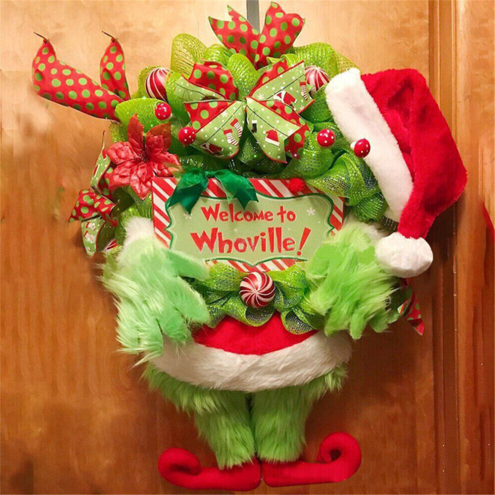 Grinch Christmas Plush Wreath Front Door Decoration Wreath Grinch Door Sign Christmas Wreath Artificial Garland Garden Home Festival