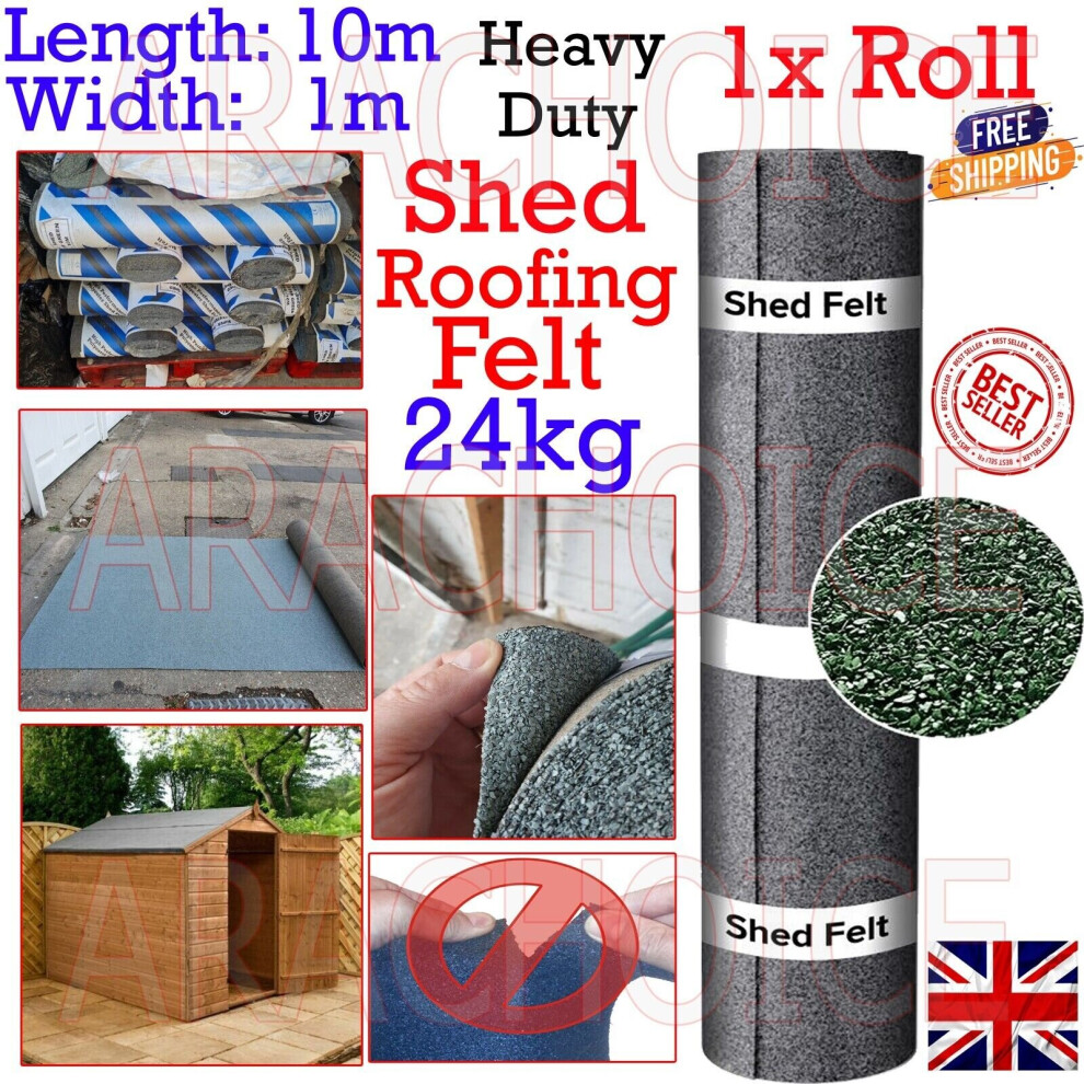 10m x 1m Super Shed Roofing Polyester  Duty Mineral Roof Felt Green