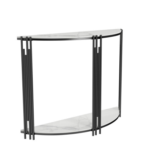 Modern Half Moon Sintered Stone Table with Storage for Entryway 1