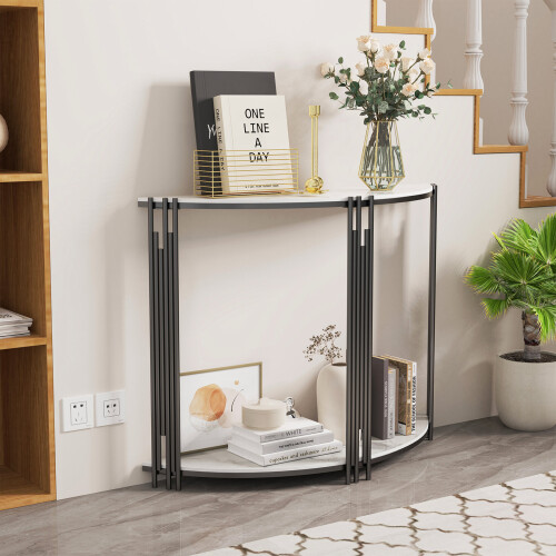 Modern Half Moon Sintered Stone Table with Storage for Entryway 2
