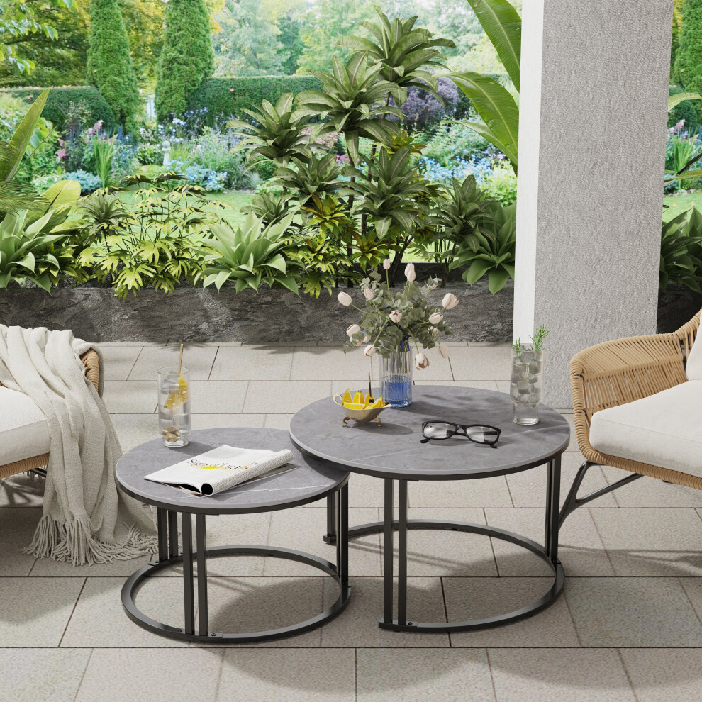 Fativo ( Sintered Stone-Top) Set Of 2 Modern Round Nesting Coffee Table Grey