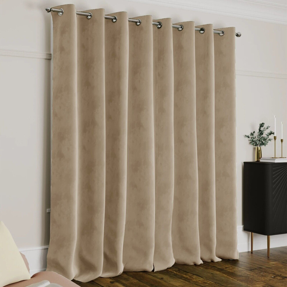 (66" x 84"_(168cm x 213cm)_Door Curtain, Beige) Velvet Curtains Ring Top Eyelet Curtain Pair with Tiebacks-image-OPC-PCFBTVT-NEW