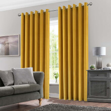 (66" x 90"_(168cm x 228cm), Ochre Yellow) Velvet Curtains Ring Top Eyelet Curtain Pair with Tiebacks