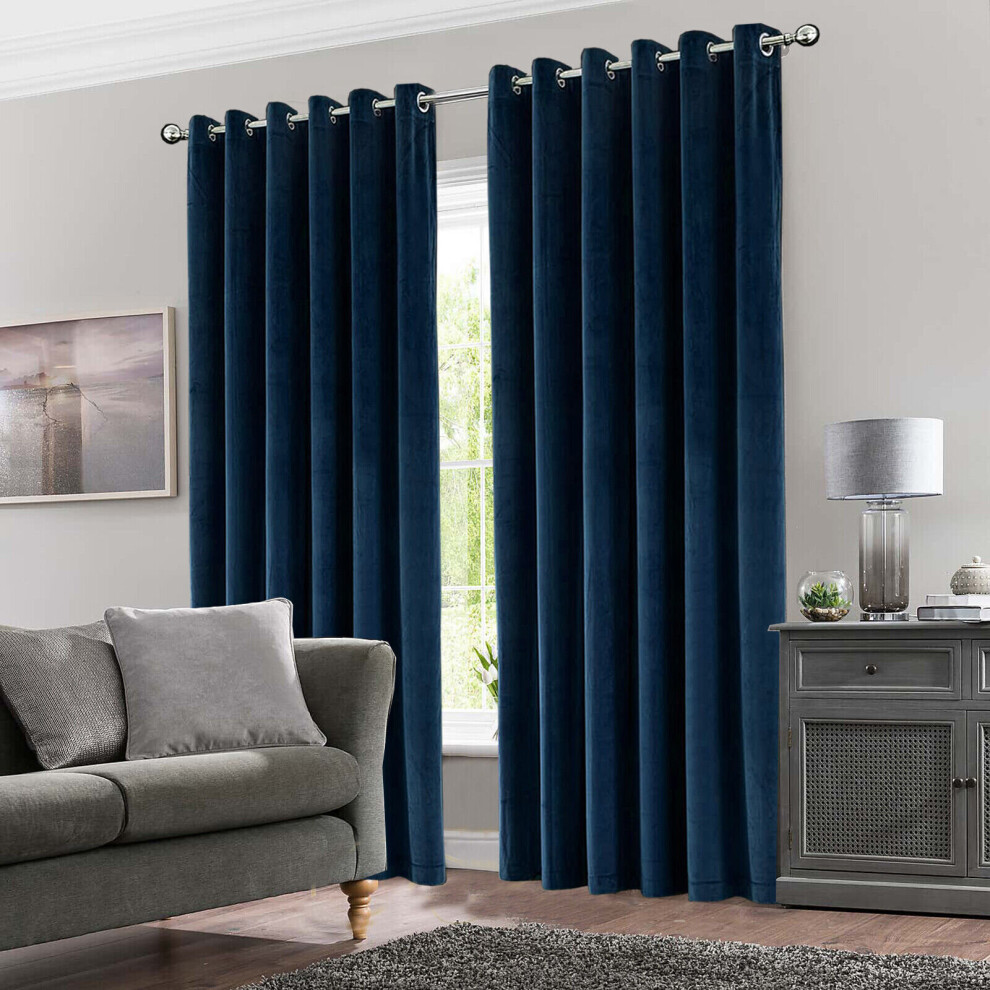 (66" x 90"_(168cm x 228cm), Blue) Velvet Curtains Ring Top Eyelet Curtain Pair with Tiebacks