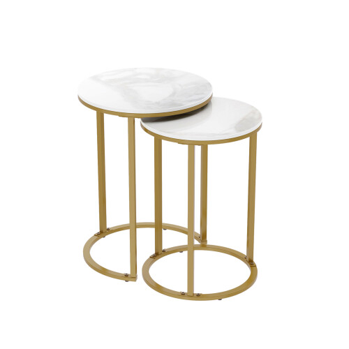 Set of 2 Modern Nesting Table Round Side Accent Table for Living Room 1