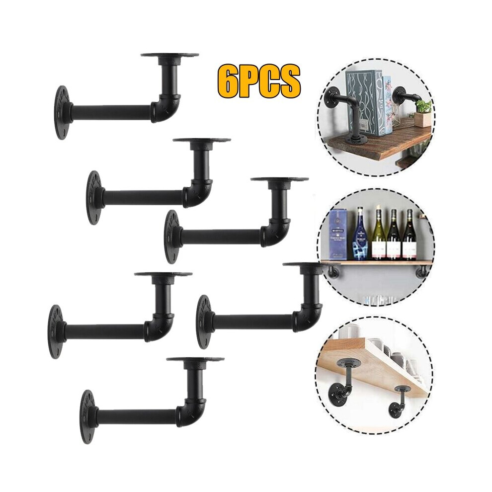 6Pcs Pipe Shelf Brackets Industrial Iron Wall Floating Shelves Support