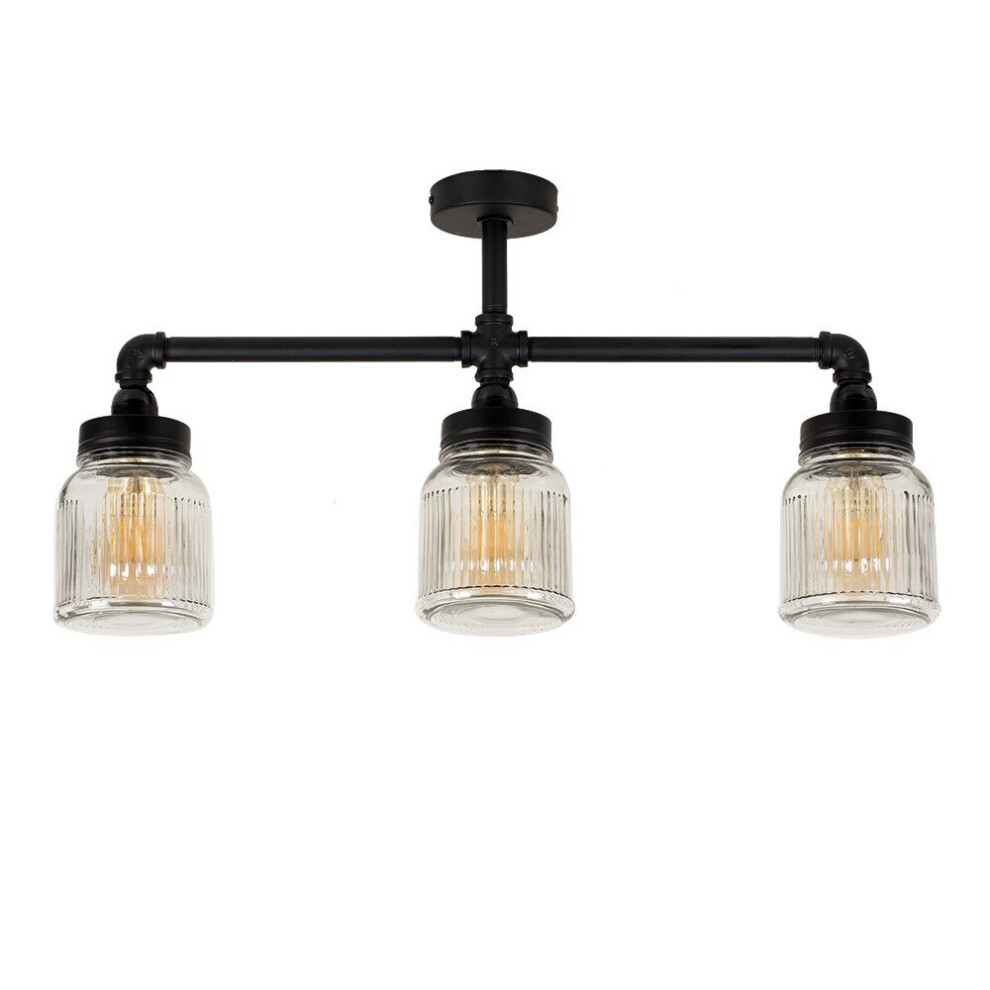 Luiggi Ribbed Jar 3 Way Black Ceiling Bar Light