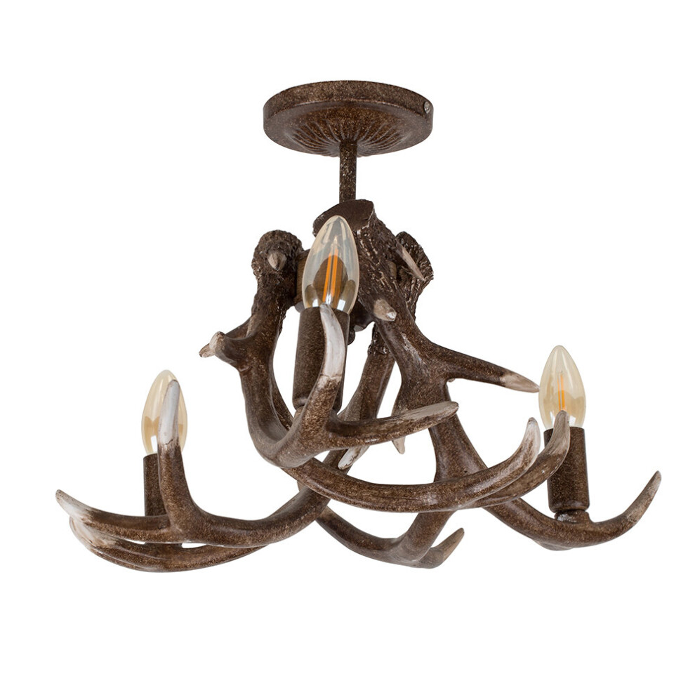 Caribou Antler 3 Way Brown Ceiling Bar Light